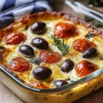 Clafoutis salé aux tomates cerise, olives et chèvre